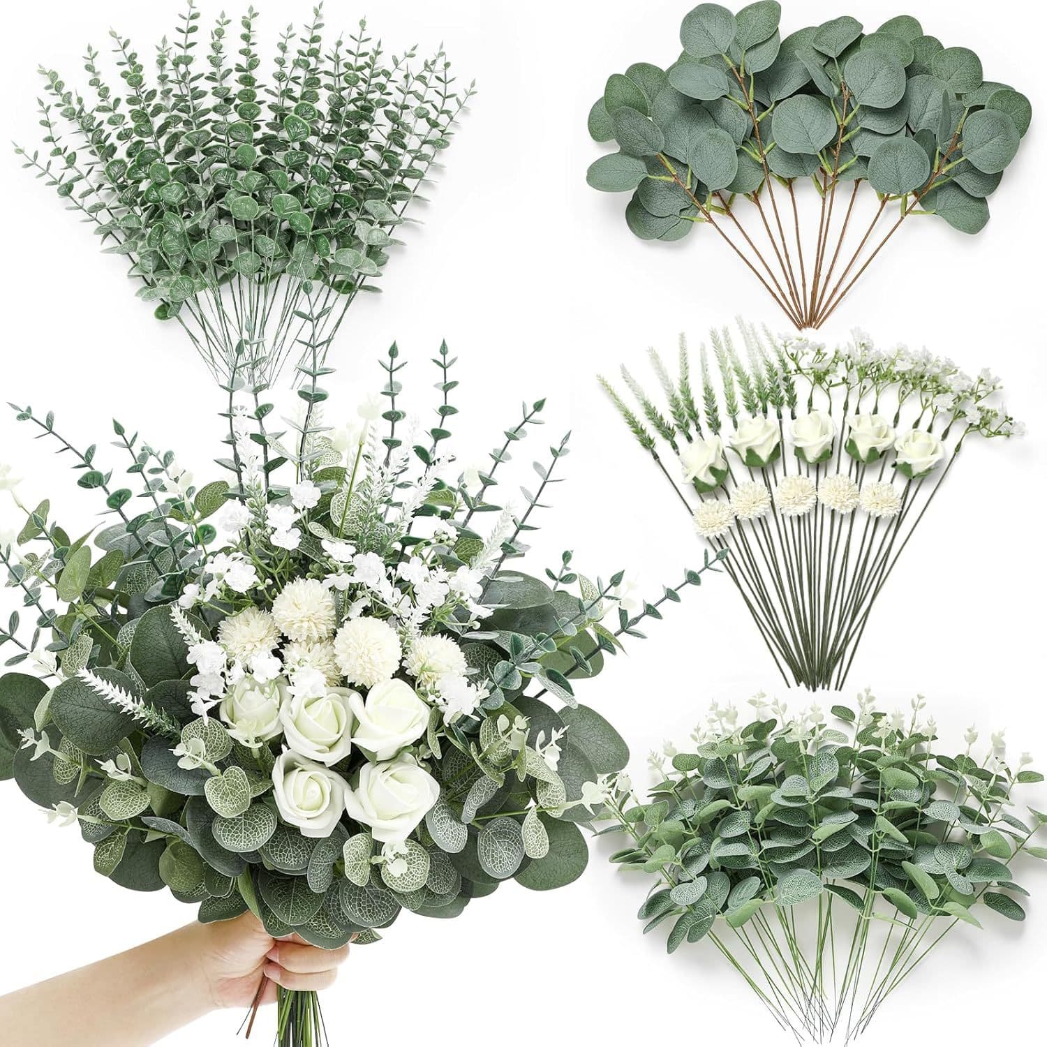 Simulated Eucalyptus Single Branch with Fruit, Eucalyptus Leaves Short Branch, Money Leaf Home Decoration Flower Arrangement Ornaments Wholesale Green Plants