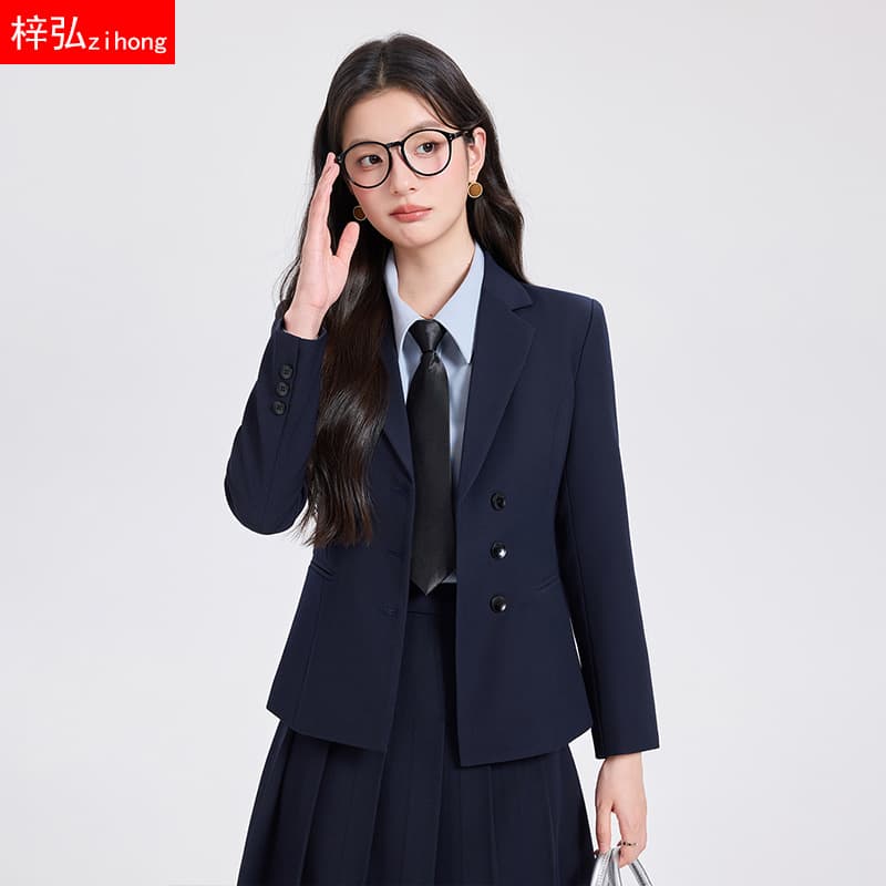 College style suit for ladies, small commuting wear, college student interview formal dress, navy blue suit jacket