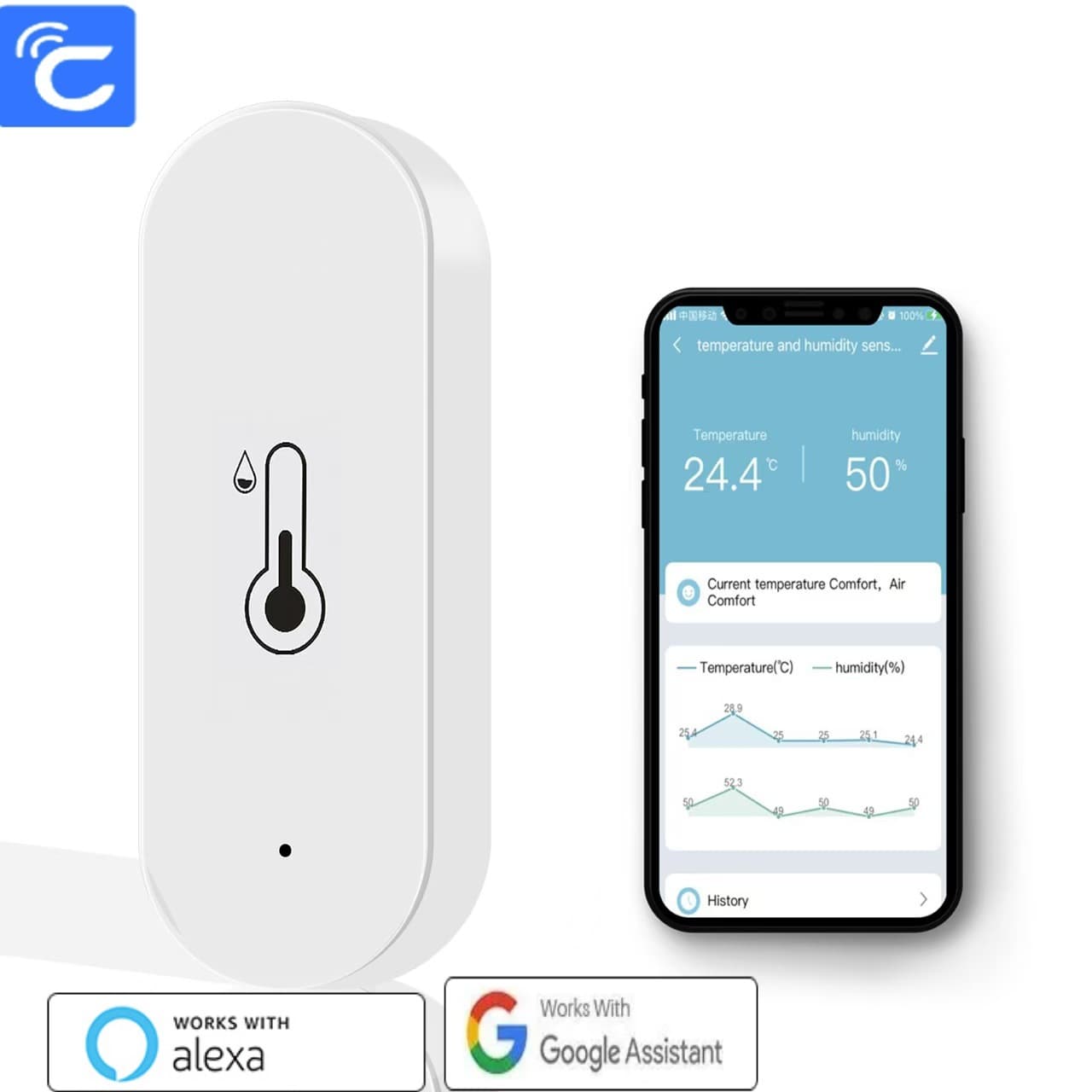 Cozylife Thermometer and Hygrometer: Low-power WiFi thermometer and hygrometer with smart remote monitoring and Alexa/Google support.
