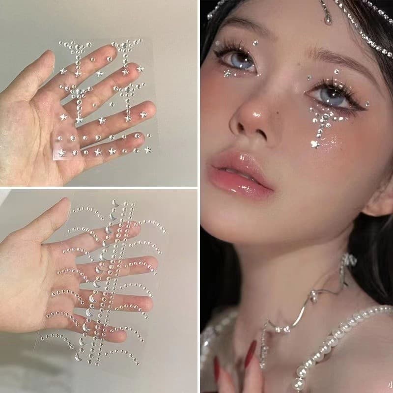 Face Sticker Rhinestone Diamond Makeup for Concert Mountain Root Makeup Crushed Diamond Tear Diamond Pearl Diamond Stage Performance Face Decals