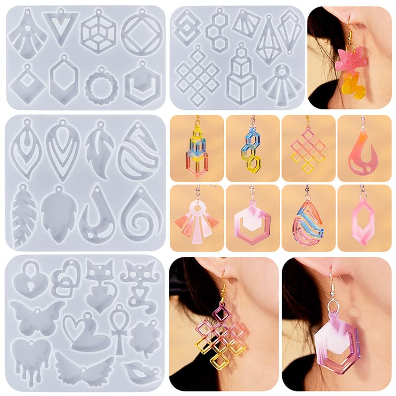 Vintage Style DIY Crystal Drip Silicone Earrings Mold Heart-shaped Cat Teardrop Pendant Tag Piece Mold Various Styles Available