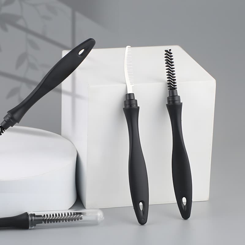 Luomei New Black Straight Eyelash Comb Eyebrow Comb Stainless Steel Comb Eyebrow Brush with Protective Cover Portable Eyelash Brush
