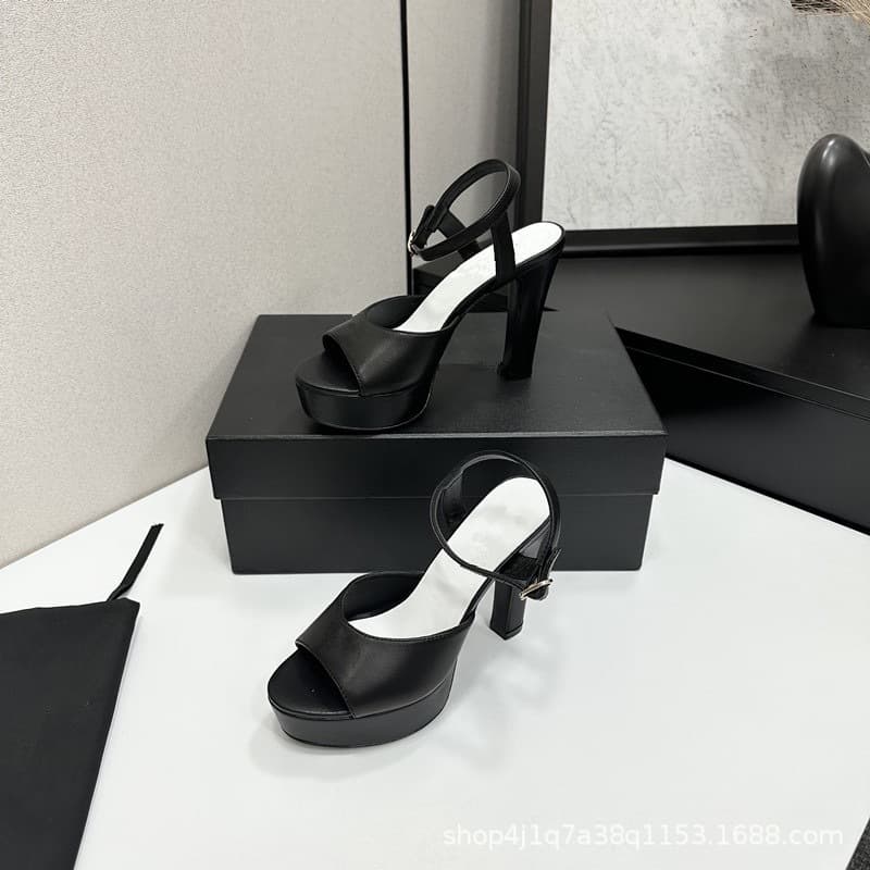Correct Cross-border Waterproof Platform Chunky Heel Chanel-style Sandals cc26P Summer Open-toe Waterproof Platform Checkered High Heels