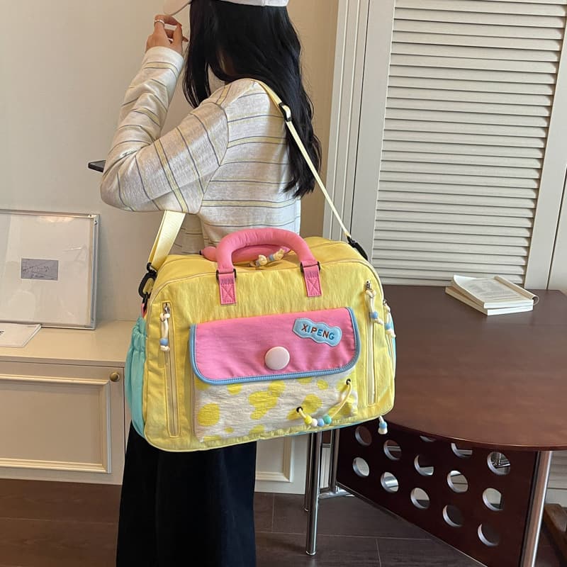 Soft Candy Color Block Girl's Heart Yoga & Gym Bag - Dormitory Student Short Trip Travel Bag with Separate Shoe Compartment