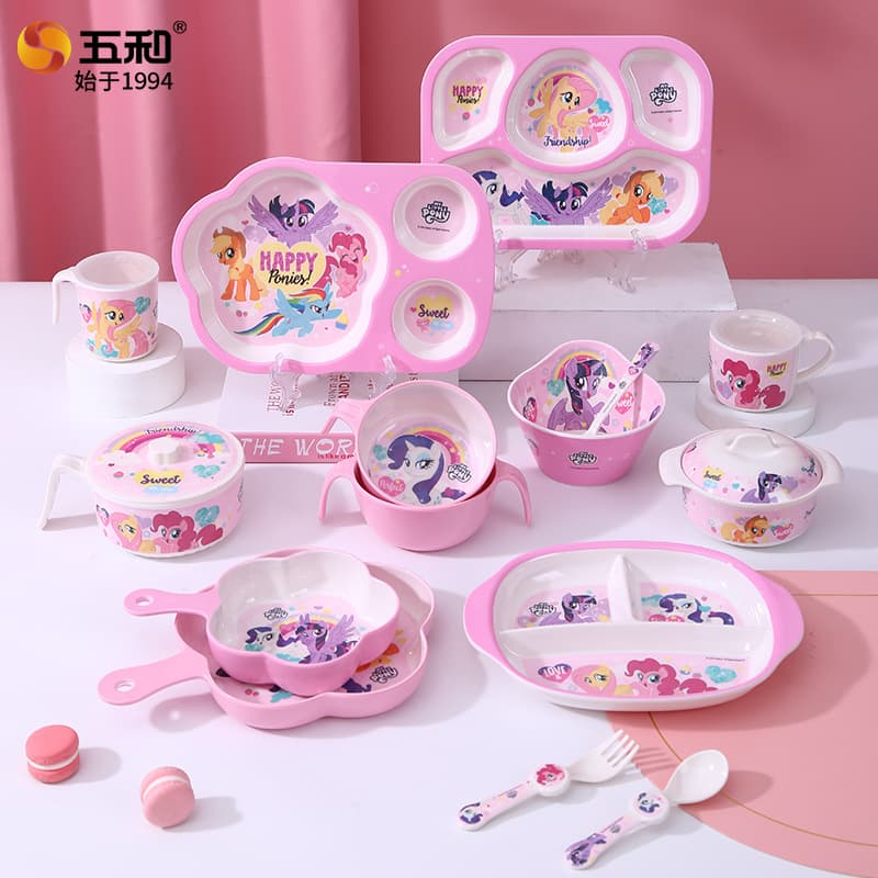Wuhe My Little Pony food-grade children's tableware household cartoon bowls and chopsticks kindergarten divided plates wholesale