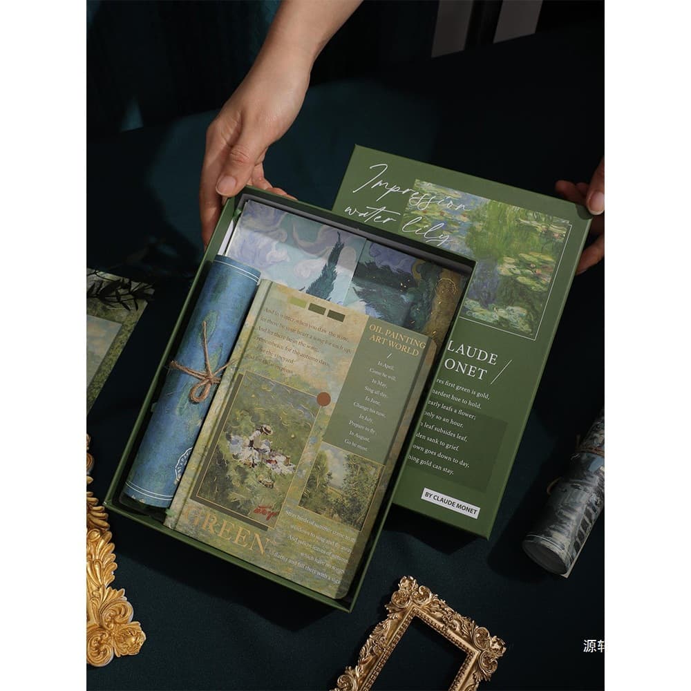 Vintage Oil Painting Notebook Set Gift Box, High-Aesthetic Journal for Girls, Elementary School Student Notebook, Memo Pad