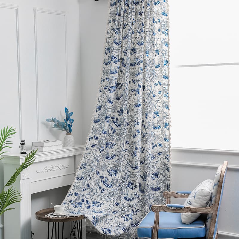 Amazon Manufacturer Direct Supply Curtain Fabric Modern Country American Rustic Style Polyester Cotton Printed Curtain Wholesale Curtains