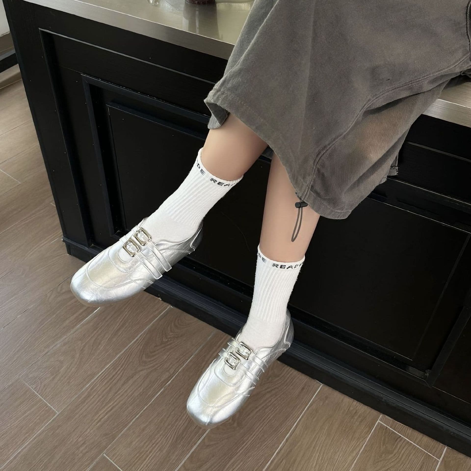 In-Stock Height-Increasing Ballet-Style Sports Mary Jane Shoes for Women, New Spring/Summer Square-Toe Double-Buckle Casual German Training Shoes
