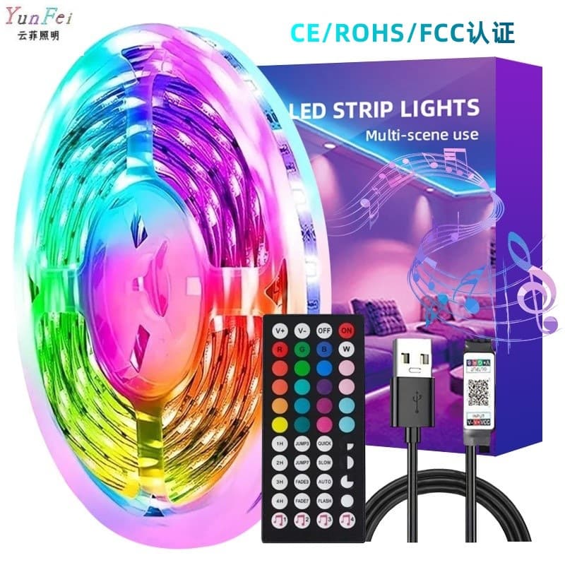 5050 RGB LED Strip Kit USB 44-Key Music Bluetooth Smart LED RGB Indoor Lighting Waterproof Bluetooth Remote