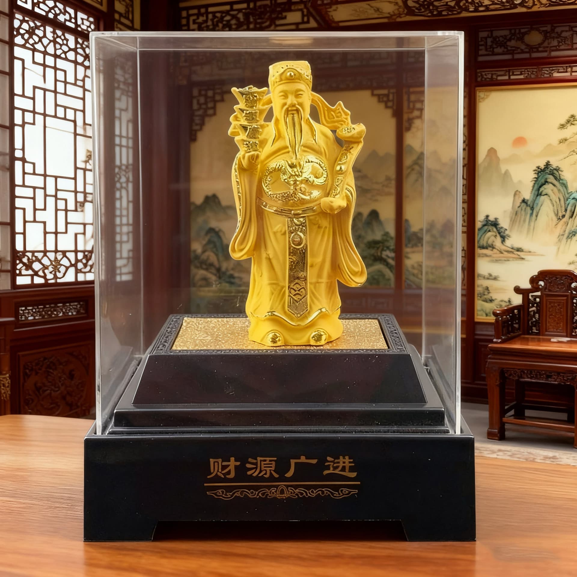 2022 New Velvet Sand Gold Wealth God Ornament Elegant Four Ingots Wealth God Gift Box Set 4S Shop Gold Shop Event Gift