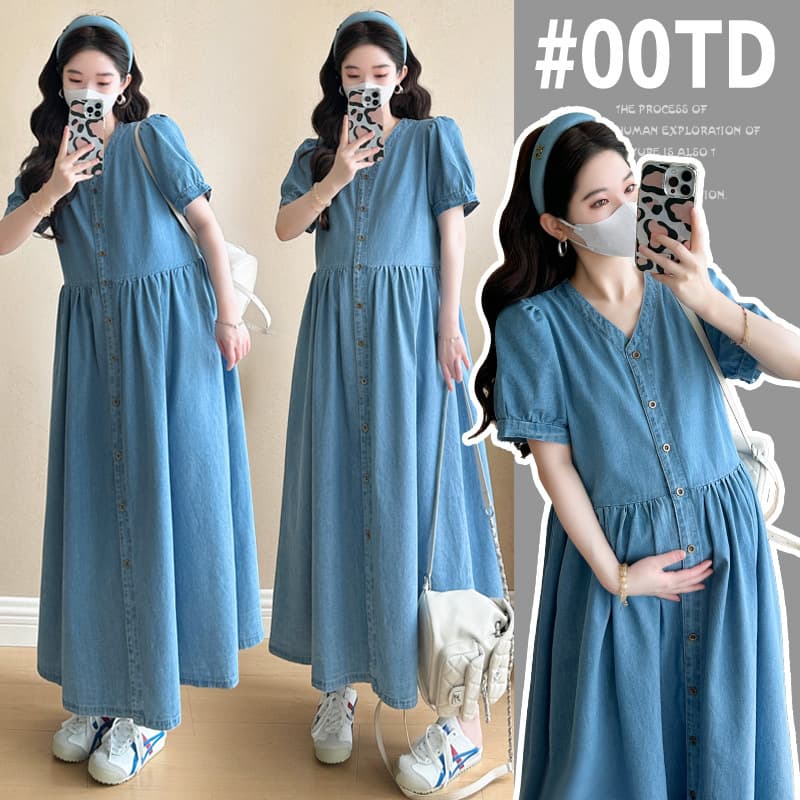 New Summer Maternity Dress, Thin Bamboo Denim, Nursing-Friendly, Plus Size Maternity Dress, In Stock & Real Photo