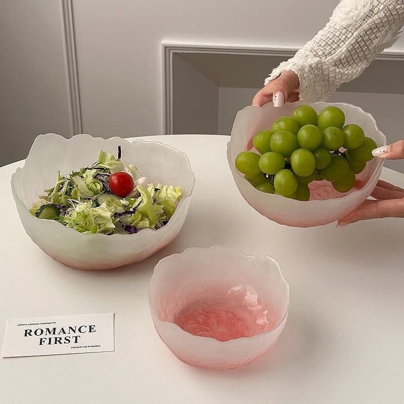 High-looking frosted powder fruit salad bowl home creative glacier glass bowl set snack dry fruit plate dessert bowl