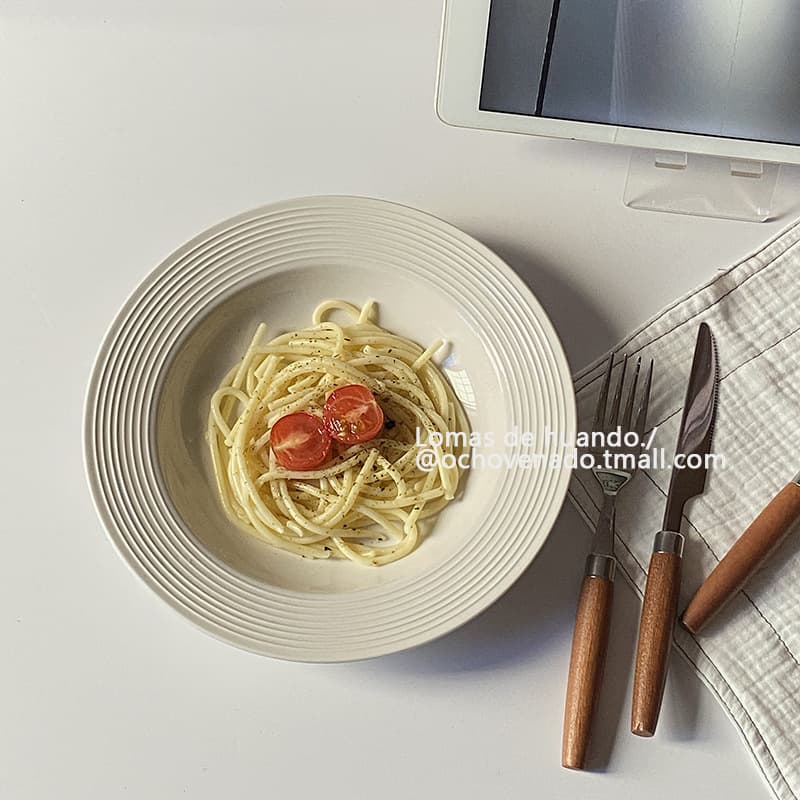OCHO VENADO Simple Striped Ceramic Western Dinner Plate Steak Pasta Plate Straw Hat Plate Deep Plate Salad Plate Ins
