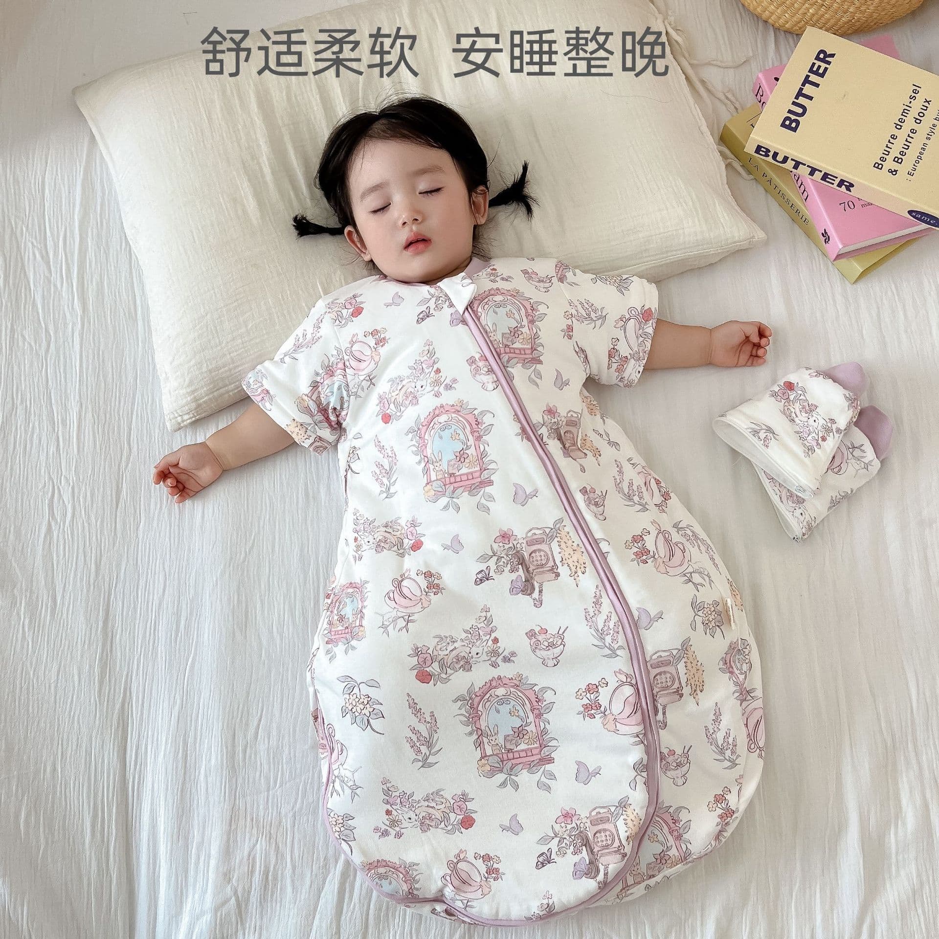 All-Cotton Baby Sleeping Bag for Autumn and Winter, Thickened Anti-Startle and Kick-Proof One-Piece Children's Round Bottom Sleeping Bag