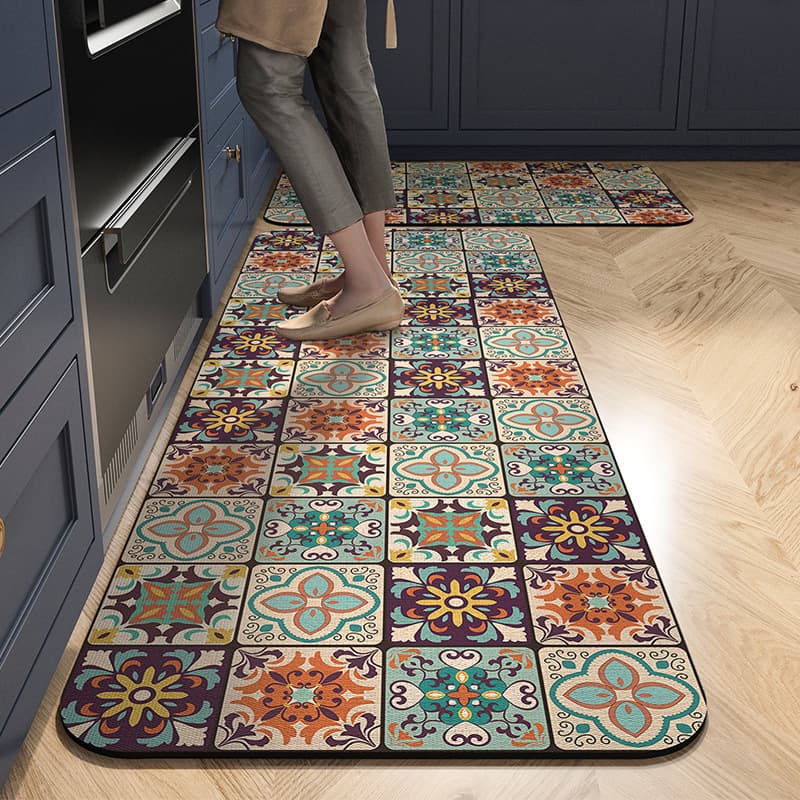 Kitchen floor mats are water-absorbent, oil-proof, thickened diatom mud floor mats, stain-resistant, non-slip, retro kitchen carpets, bathroom floor mats