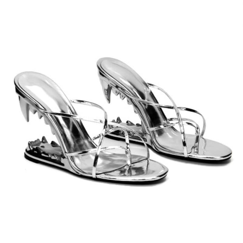 Cross-border Trade One Word 2026 Spring New European and American Fashion Irregular Heel Women's High Heel Slippers Runway Style Wedge Heel