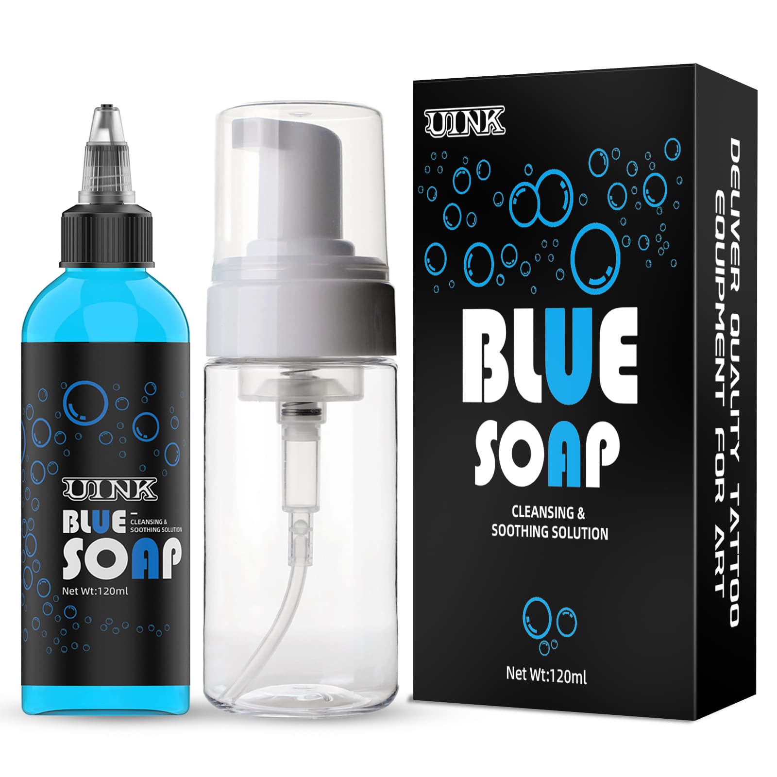 Cross-border popular UINK tattoo blue-green algae 120ml blue-green algae foaming bottle set blue-green algae liquid tattoo cleaning tool