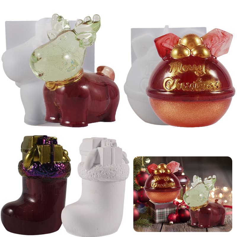 Yu Meiren DIY Christmas Candle Drop Glue Mill Gypsum Stereo 3D Elk Socks Christmas Fruit Ornaments Silicone Mold