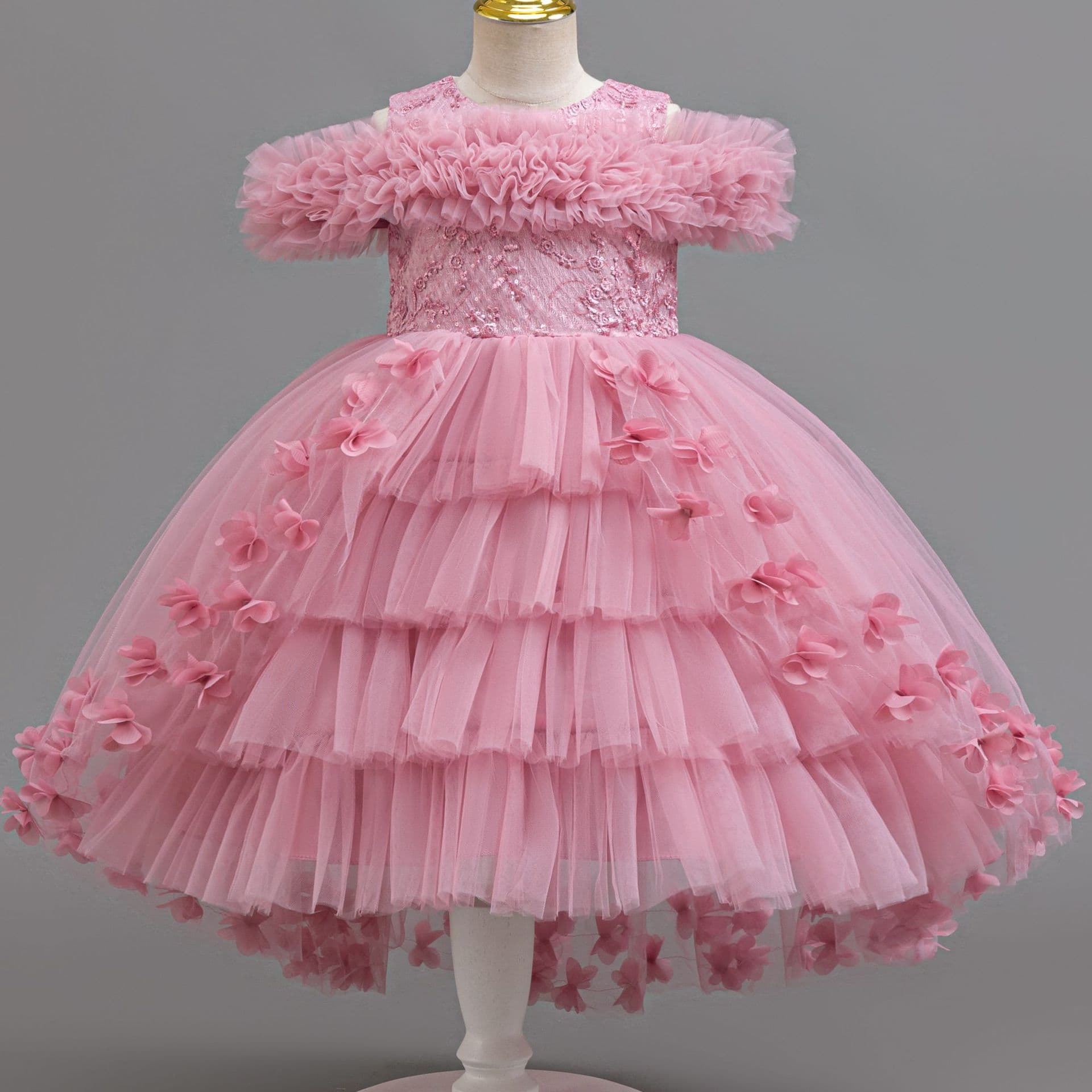 Export New Kids Dress One-shoulder Dress Cake Train Tulle Princess Tutu Dress Kid Dresses