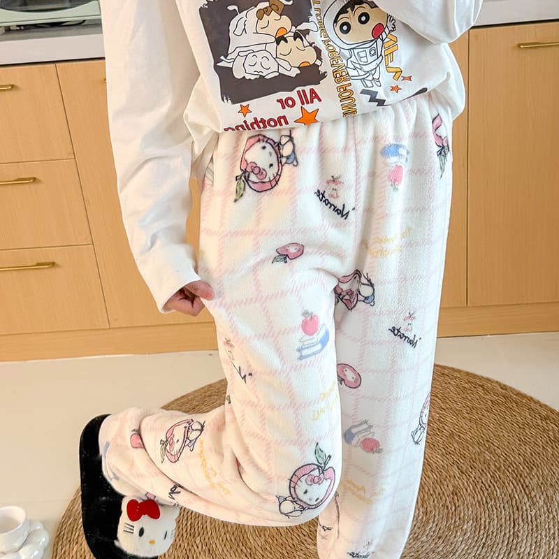 Long Women's Thermal Sleep Pants Soft Flannel Autumn Winter 2025 New Fleece Lined Thick Sweet Style