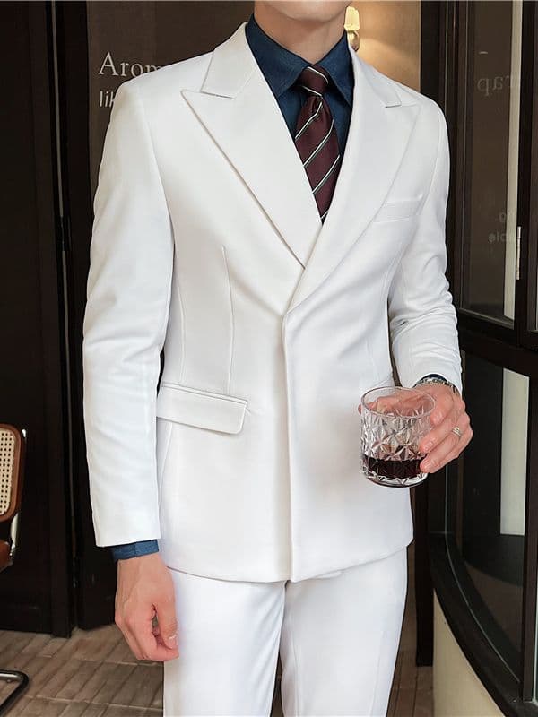 Wholesale Men's White Suit Two-Piece Set 2025 Spring New Korean Slim Fit Young Men's Suit Set Dropshipping