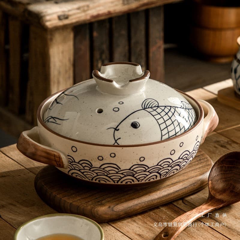 Japanese-style Clay Pot for Claypot Rice, Shallow Pot, Household Natural Gas Soup Pot, Ceramic Pot, High Temperature Resistant, New Kitchen and Dining Utensil