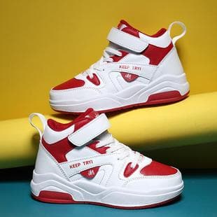 New Children's High-Top Casual Canvas Shoes Soft Sole Sneakers Autumn Magic Tape Running Shoes Kids Basketball Shoes Cross-Border
