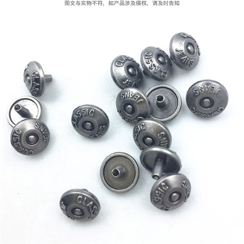 Manufacturing and production for export of irregular zinc alloy studs for clothing, shoes, and bags; custom-shaped rivets and cap studs can be customized upon request