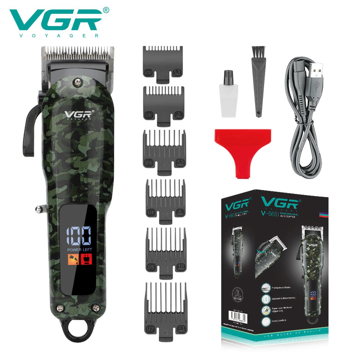 VGR665 Electric Hair Clipper with LCD Digital Display, Professional Hair Trimmer for Barbershops and Salons