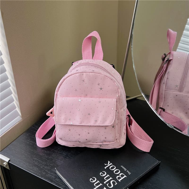 Korean Style Simple Fashion Polka Dot Star Mini Backpack Women's Outing Commute Stylish Lightweight Small Backpack School Bag