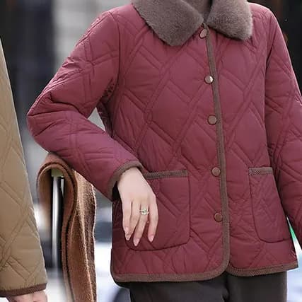 Autumn/Winter Top Outerwear Versatile Fashion Middle-Aged and Elderly Women's Wear Winter Warm Plus Size Mom Fleece-Lined Cotton Jacket Thick