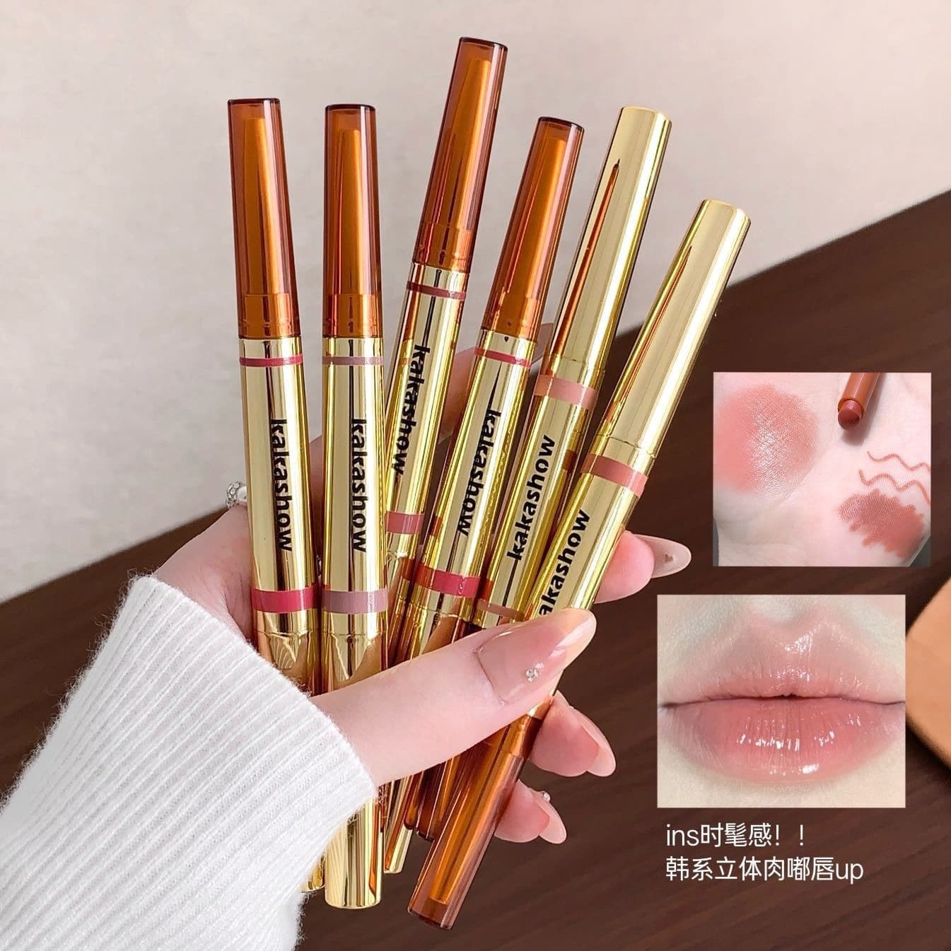 kakashow Dual-Ended Water-Gloss Solid Lip Liner, Matte, Pearl, Waterproof Lipstick Lip Liner