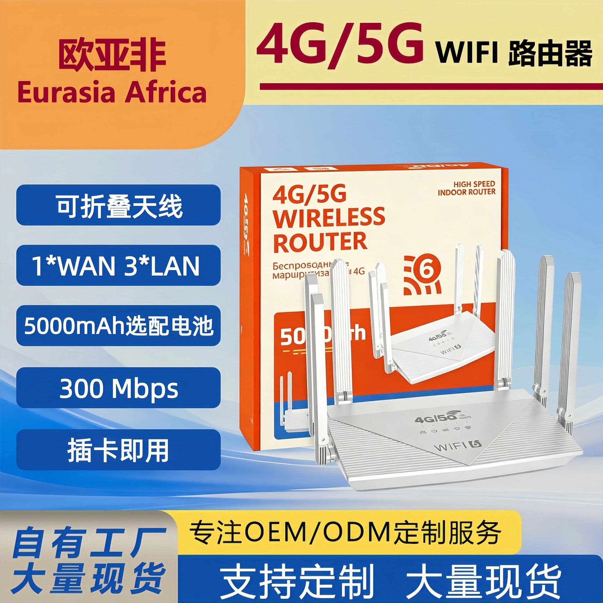 Romania 4G SIM Card Router WiFi 6 5000mAh Shared 4G Wireless Network
