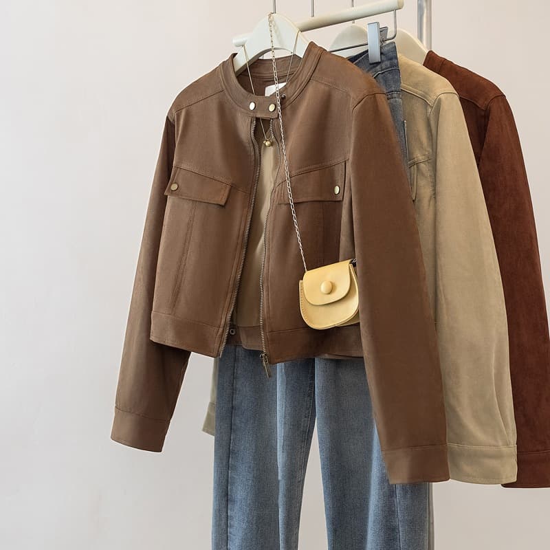Maillard Short Jacket for Women Spring Autumn Plus Size Plump Temperament Long Sleeve Motorcycle Coat