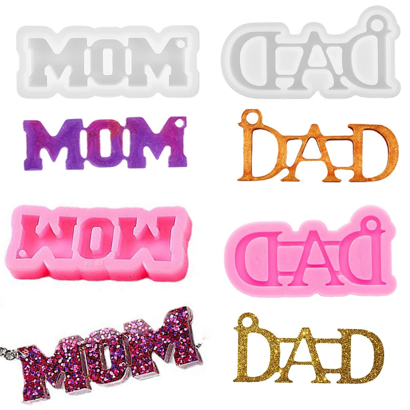 Mom Dad Mirror Epoxy Resin Mold DIY Keychain Pendant Letter Plate Silicone Mold for Cross-border E-commerce