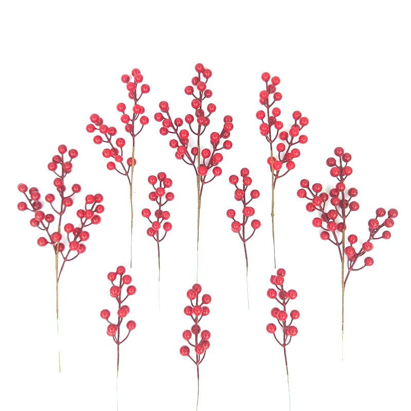 Amazon Factory Wholesale Red Berries Simulated Red Fruits Christmas Festive New Year Home Decor Lucky Holly Berries