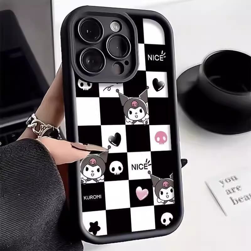 Compatible with Apple iPhone 12 Pro Max Black and White Grid Kuromi Plus Full Coverage TPU Diamond Sand XR