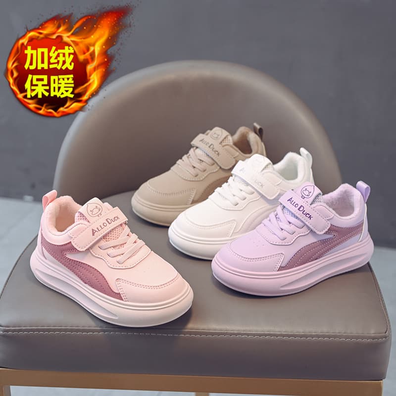 Fleece-Lined Children's Sports Shoes Non-Slip Casual Versatile Flat Fashion Shoes Little Boys Leather Upper Sneakers Winter Girls' Shoes
