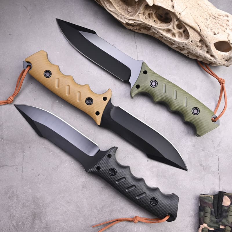 Cross-border Hot Outdoor Straight Knife Camping Military Knife Portable Self-defense Hiking Survival Knife High Hardness Survival Integrated Knife