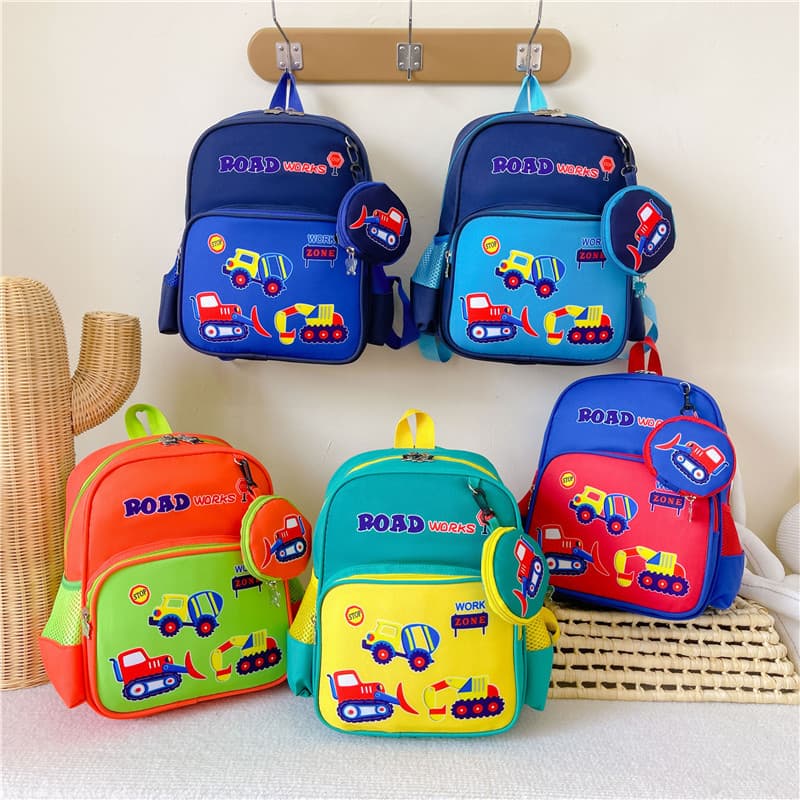 New Fashion Cartoon Car Backpack for Girls Kindergarten Snack Double-Shoulder Bag Street Style Cute