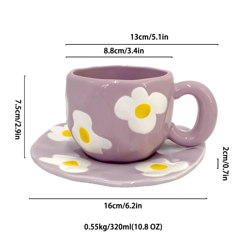 Cross-border Hot Selling INS Handmade Ceramic Coffee Cup and Saucer Set High Appearance Mug Water Cup Afternoon Tea Flower Cup