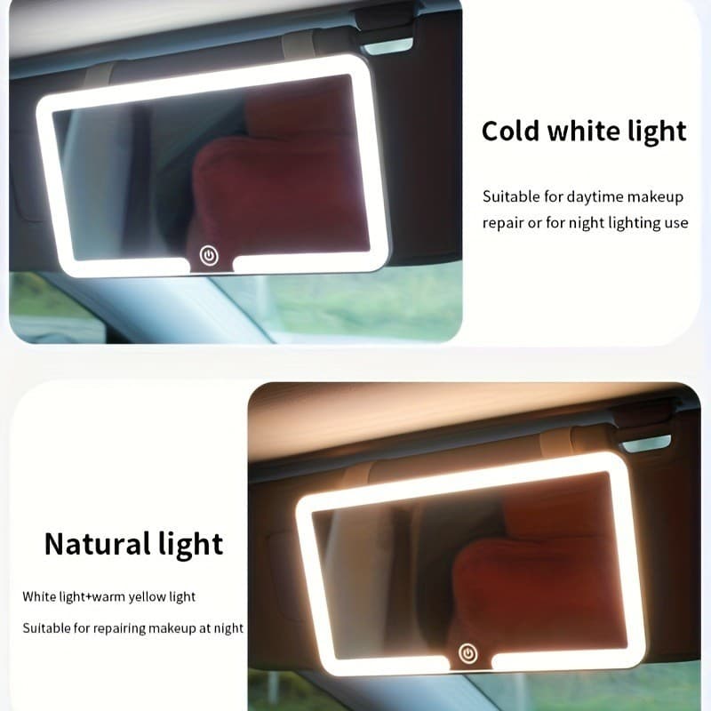 Car Vanity Mirror with 3X Magnification, High-Definition Sun Visor Mirror for Passenger Side, LED Three-Color Adjustable Makeup Mirror