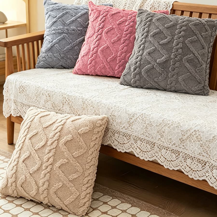 Hot Sale Plush 3D Jacquard Pillow Cover Optional Size Cushion Cover Throw Pillow Cover Simple Geometric Christmas