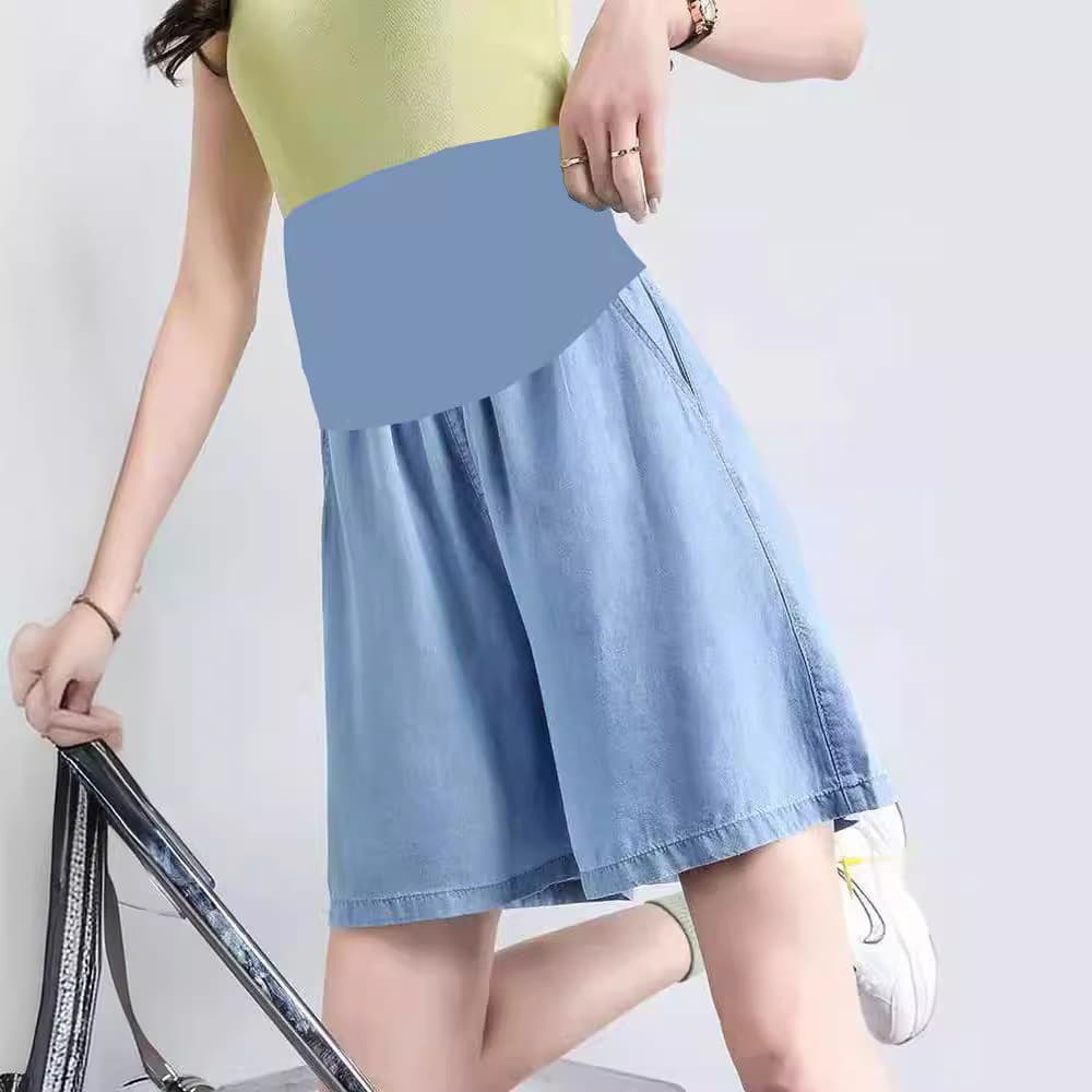 Maternity Denim Shorts Summer Thin Tencel Fashion Soft Support Belly Pants Outer Wear Cool Maternity Wear 8502