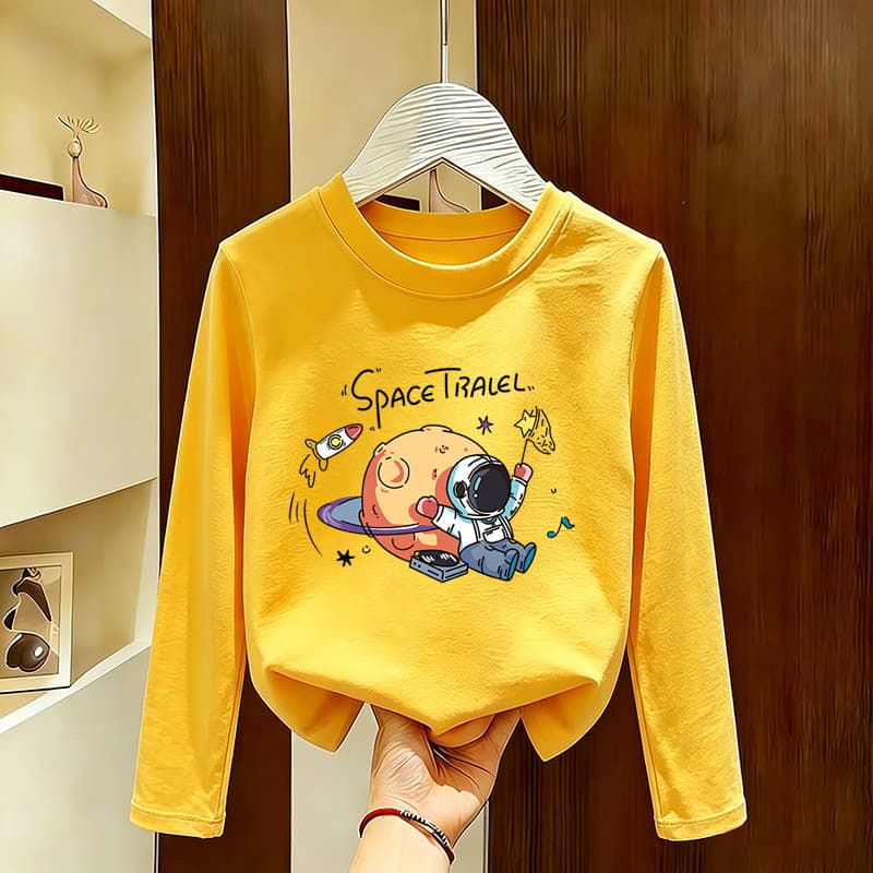 Big Kids Casual Versatile Top Trendy T-Shirt Boys T-Shirt Spring Autumn New Edgy Cartoon Pure Cotton Long Sleeve