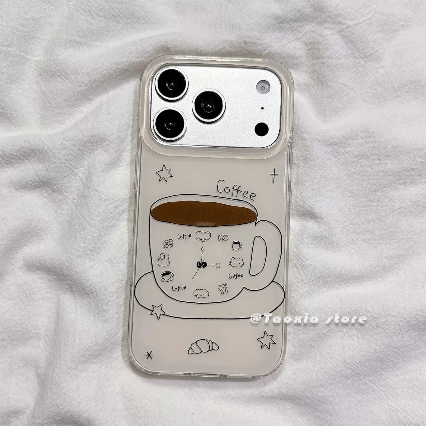 Korean Minimalist Coffee Clock Compatible with Apple 17 Phone Case, iPhone 17 Pro Max Protective Cover, iPhone 16 Pro