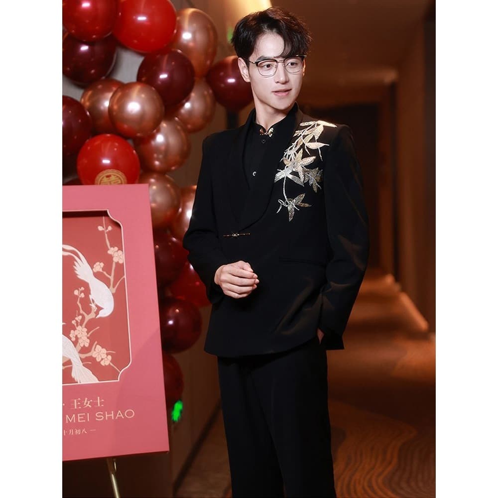 New Chinese Style Men's Zhongshan Suit Suit 2025 New Arrival, Groom's Wedding Attire, Toasting Dress, Retro Tang Suit, Chinese Style