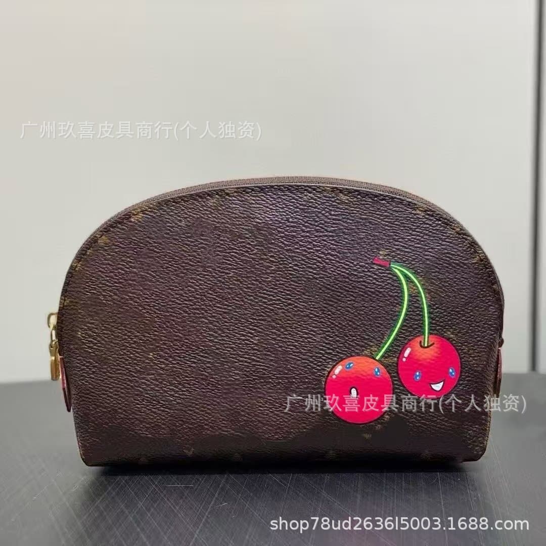 Cherry Pattern Cosmetic Bag Printed New Shell Semi-circular Toiletries Bag Large Capacity Zipper Cosmetics Storage Bag