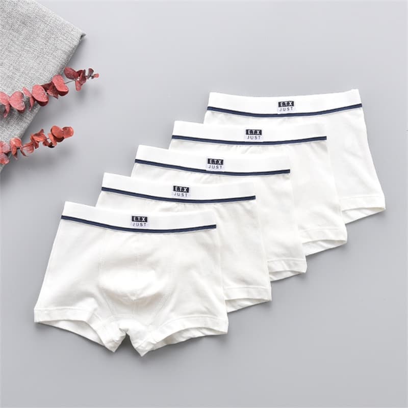ETX JUST Boys' Underwear White Boxer Briefs for Kids, Students, Teens, Solid Color Shorts