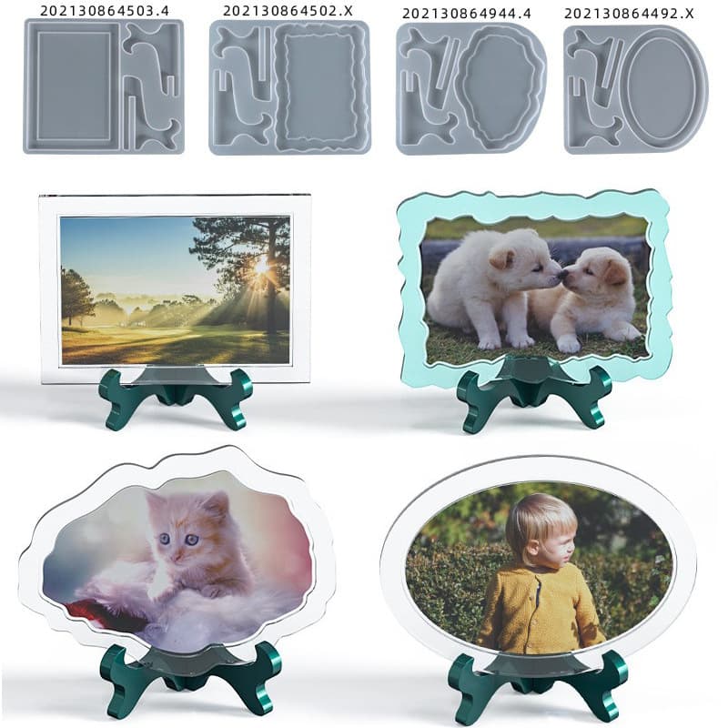 diy crystal glue resin mold rectangular oval wavy photo frame table silicone mold